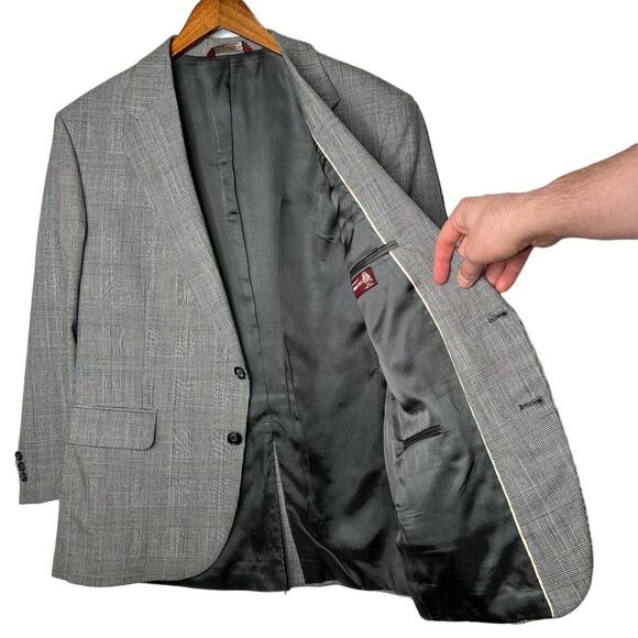 Botany 500 Mens 42R 2 Piece Suit Jacket Wool Blazer Dress Pant 32x30 Plaid Gray - Picture 7 of 14